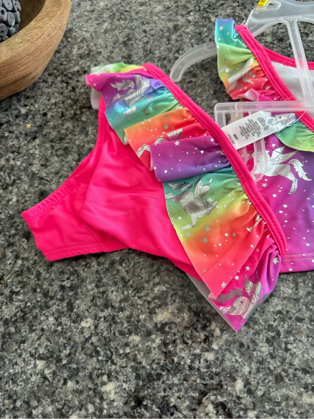 NWT Girls Rainbow Unicorn Ruffle Two-Piece Swimsuit - size 24M